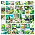 Set di 50 adesivi verdi estetici con motivi artistici floreali e collage in stile retrò - Stile Motivo Creativo Verde (T01042037)