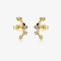 Asymmetric gold-plated S925 silver C-shape stud earrings with colorful gemstones - Stud Earrings [ME438]