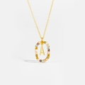 Close-up of gold 925 silver necklace with letter A and multi-colored cubic zirconia stones - Letter A