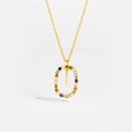 Detailed close-up of 925 sterling silver letter O pendant with colorful zircon stones - Letter I