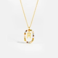 Gold 925 silver necklace with oval pendant, colored zircon stones, and central letter M - Letter M