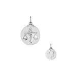 Detail of silver Libra zodiac pendant showing embossed goddess and celestial constellation - Libra / White Gold