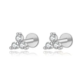 Boucles d'oreilles en argent S925 avec trois oxydes de zirconium et dos plat - Style Trois Pierres / Or blanc