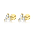 Élégantes boucles d'oreilles en argent s925 doré serties de trois zircons blancs brillants - Style Trois Pierres / Or 18 carats
