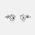 Detailed view of S925 sterling silver stamp on colorful zircon geometric stud earrings - Stud Earrings / Platinum