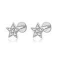 Boucles d'oreilles étoile en argent avec zircons et fermoir à vis à fond plat - Style Étoile / Or blanc