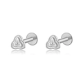 Boucles d'oreilles triangle en argent S925 avec bordure perlée et fermoir plat - Style Coeur / Or blanc