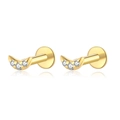Boucles d'oreilles croissants en argent s925 doré avec trois zircons brillants - Style Lune / Or 18 carats