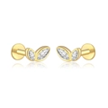 Boucles d'oreilles minimalistes en argent S925 avec zircons en forme de feuille - Style Feuille / Or 18 carats