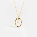 925 sterling silver gold necklace with letter G pendant and multicolored gemstones - Letter G