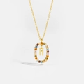 Gold sterling silver H letter necklace with colorful cubic zirconia oval pendant - Letter H
