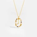 925 silver gold-plated necklace with oval colorful gemstone pendant and initial J - Letter J