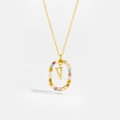 925 silver gold letter V necklace with colorful zirconia in an oval pendant - Letter V