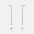 S925 Sterling Silver long chain earrings with colorful round zircon pendant charms - Drop Style / Platinum