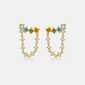Elegante S925 zilveren vergulde oorknopjes met kleurrijke edelstenen en hangende U-kettingen - Stijl met Ketting en Drie Stenen (MME749)