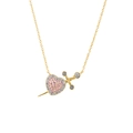 Gold-plated S925 sterling silver heart and sword necklace with pink and white gemstones - Two-Tone Plated Necklace / Gold
