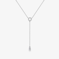 Minimalistische S925 Sterling Silber Y-Halskette mit einem runden Kristallanhänger - Platin (Weißer Stein)