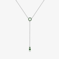 Minimalistische S925 Silber Y-Kette mit funkelnden grünen Zirkonia Anhängern Akzenten - Platin (Grüner Stein)