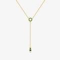 Elegante goldene Y-Halskette mit grünem Kristallkreis und doppelten Edelsteinanhängern - 18 Karat Gold (Grüner Stein)