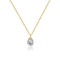 Elegante collar de plata S925 dorada con un colgante de cristal transparente en forma de pera - Oro 18K Piedra Blanca