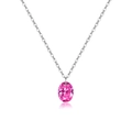 Collar de plata de ley S925 con colgante de gema rosa ovalada y brillante - Chapado en Platino con Piedra Púrpura