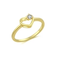 Elegante anillo de corazón en plata S925 bañada en oro 18K con circón redondo brillante - US 5 / Chapado en oro 18K