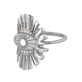 Bague classique éventail argentée avec motif rayons de soleil et pavé de cristaux - US 6 / Argent