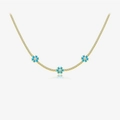 Elegante collar de oro con diamantes brillantes y tres colgantes de flores azules mujer - Oro de 18k [Azul]
