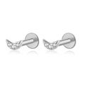 Clous de labret en argent S925 avec trois zircons étincelants sur fond blanc épuré - Style Lune / Or blanc
