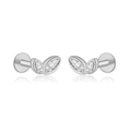 Boucles d'oreilles S925 en argent de style français avec zircon taille marquise - Style Feuille / Or blanc