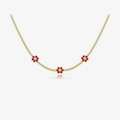 Collar tennis dorado con piedras blancas brillantes y tres detalles de flores rojas - Oro de 18K Rojo Rosa