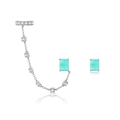 Asymmetric S925 silver fringe earrings with turquoise green stone and diamond ear cuffs - Silver [Blue Stone]