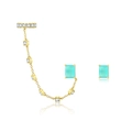 S925 silver fringe earrings with sky blue rectangular stones and gold tassel chain - Gold [Blue Stone]