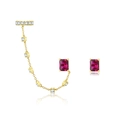 Gold-plated S925 silver fringe chain earrings featuring deep red rectangular gemstones - Gold [Red Stone]