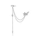 Manchette d'oreille en argent S925 avec chaîne et étoiles en zircon sur fond blanc - Cuff d'Oreille à Chaîne Argentée Unique avec Gland (MME794-1)