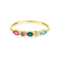 S925 sterling silver multi-color gemstone ring with golden finish in five shapes - US 6 / 18K Gold [Colored Stone]