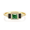 Anillo Art Deco de plata S925 con circón verde y acabado vintage dorado elegante - US 6 / Chapado en oro 18K