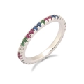 S925 sterling silver eternity ring featuring vibrant rainbow-colored zircon gemstones - Platinum Rainbow