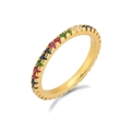 Minimalist 18K gold ring band featuring colorful rainbow cubic zirconia pavé stones - 18K Gold Rainbow