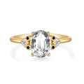 Anillo de plata S925 bañado en oro con gran piedra ovalada y gemas laterales de colores - US 6 / Oro 18K-Circonita Blanca