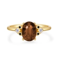 Anillo de plata S925 con una gran piedra ovalada marrón y pequeños cristales brillantes - US 6 / Chapado en Oro 18K Piedra Café
