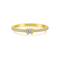 Minimalist S925 silver ring with round zirconia in gold finish and paved band detail - US 6 / 18K Gold