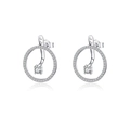 S925 Sterling Silber Ohrstecker mit Pavé-Reif und einzelnem zentralen Schmuckstein - Silberner Kreis-Drop-Stil (MME735)