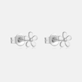 Minimalist S925 sterling silver flower stud earrings with hallmark butterfly backs - 925 Silver / Platinum