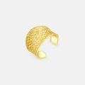 Elegant adjustable S925 sterling silver wide band ring with gold hammered texture - Gold
