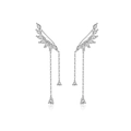 S925 Sterling Silber Blatt Ohrmanschette mit langen Quasten und Tropfenanhängern - Silberne Flügel-Quasten-Ohrringe Lang (MME734)