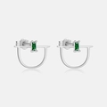 S925 sterling silver U-shaped stud earrings featuring rectangular emerald green stones - Rectangle / Platinum Green
