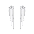 Élégantes boucles d'oreilles pendantes étoile et lune en argent S925 avec zircons - Boucles d'Oreilles Longues à Glands Étoile Lune Argentées (MME733)