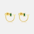 Gold S925 sterling silver stud earrings featuring emerald cut green zircon and arc drop - Rectangle / 18K Gold Green