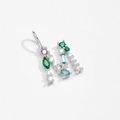 Detailed view of sterling silver letter M pendant with colorful gemstones and zircon pavé - M / Platinum